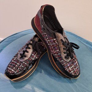 AQUATALIA by Marvin K. Aida Black Patent Leather And Tweed Sneakers